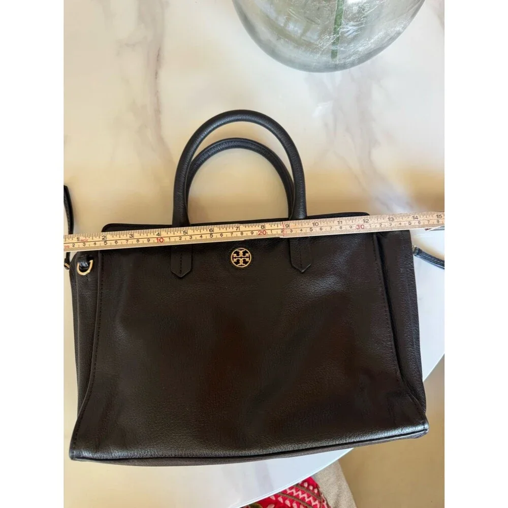 Tory Burch Robinson Pebbled Leather Satchel Black Gold 2 Detachable Straps